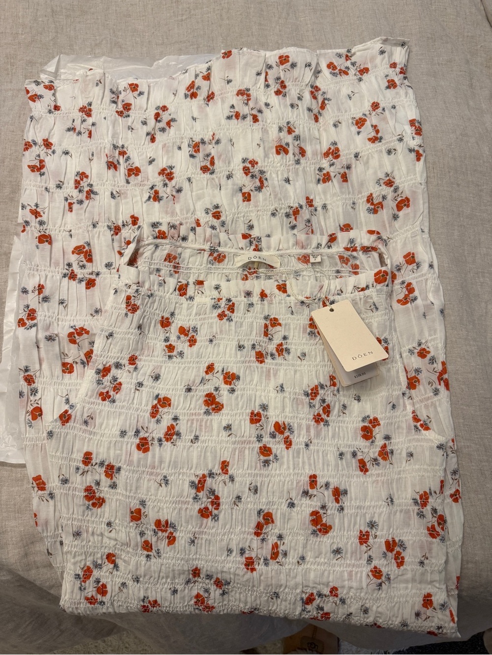 Doen White Midi Dress with Orange Floral Print